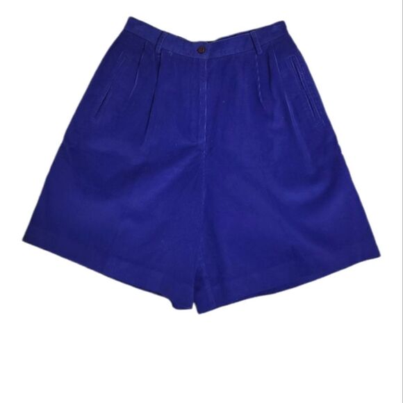VINTAGE 90s corduroy shorts royal blue ultra high rise bermuda wide‎ wale S - Picture 1 of 8